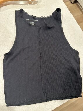 American Eagle Outfitters Black Sleeveless Ribbed Crop Tank